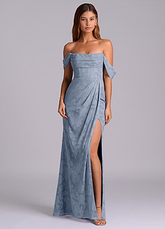 Azazie Johana Bridesmaid Dresses Dusty Blue Mermaid Off the Shoulder Floral Burnout Convertible Dress image3