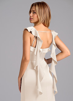 Azazie Adi Bridesmaid Dresses White Alabaster A-Line Pleated Stretch Satin Dress image2