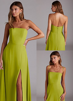 Azazie Wren Vestidos de damas de honor Vestido de Hierba De Limón de Gasa de Corte en A Convertible con Corte Lateral image9