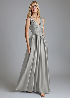 Azazie Delmie Brudtärnklänningar Klä av A-Linje i Stretch Satin Korsett Silver image5