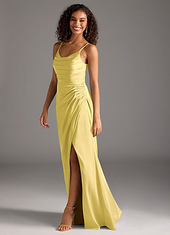 Azazie Deandra Bridesmaid Dresses Canary Mermaid Pleated Stretch Satin Dress image4