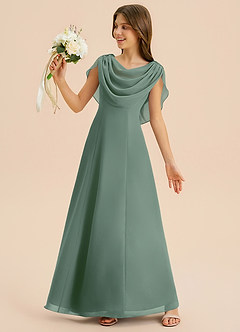 Azazie Lambie Junior Vestido de Eucalipto de Gasa de Corte en A con Plisado image2