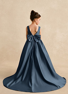 Azazie Mimia Robe Demoiselle D'honneur Fillette Robe Trapèze en Mat Satiné Arc Neptune image2