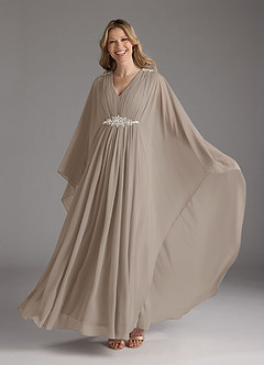 Azazie Drew Mother of the Bride Dresses Taupe A-Line Pleated Chiffon Dress image6