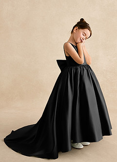 Azazie Mimia Flower Girl Dresses Black A-Line Bow Matte Satin Dress image4