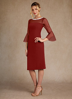 Azazie Bellevue Mother of the Bride Dresses Terracotta Sheath Beaded Stretch Crepe Dress image2