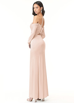 Azazie Hallie Jurken voor bruidsmeisjes Converteerbaar Jurk van Stretch Satijn met Kolom Off-the-shoulder lange mouw Blozend Roze image6