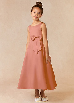 Azazie Lindy Flower Girl Dresses MAI TAI A-Line Pleated Matte Satin Dress image3