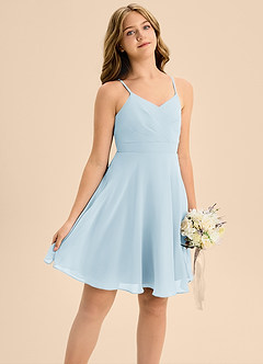 Azazie Avelina Junior Sky Blue A-Line Pleated Chiffon Dress image5