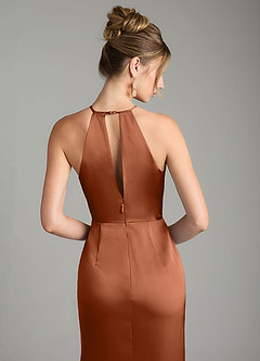 Azazie Aidyn Robes de demoiselle d'honneur Robe Fourreau en Satin extensible Plissée Cuivre image6