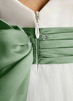 Azazie Sosie Robe Demoiselle D'honneur Fillette Robe Trapèze en Tulle Plissée Ivoire Matcha image5