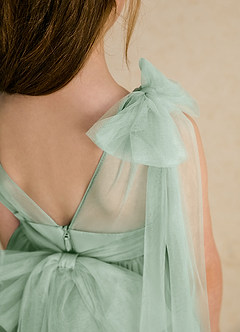 Azazie Dori Robe Demoiselle D'honneur Fillette Robe Trapèze en Tulle Rayé Agave image8