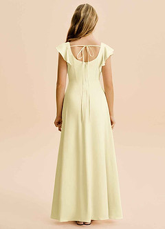 Azazie Bondi Junior Lemon Sorbet A-Line Side Slit Stretch Satin Dress image2