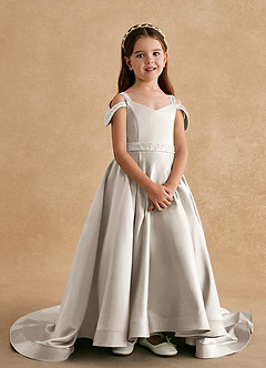 Azazie Jodi Flower Girl Dresses Frost A-Line Matte Satin Dress image4