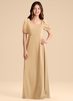 Azazie Briar Junior Vestido de Oro de Satén Elástico de Corte en A con Lazo image3