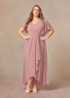 Azazie Eliza Mother of the Bride Dresses Dusty Rose A-Line V-Neck Pleated Chiffon Dress image6