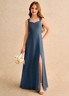 Azazie Makani Girls Formal Blumenmädchenkleider A-Linie Herzausschnitt Chiffon Kleid Neptunblau image5