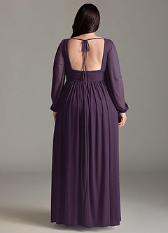 Azazie Norah Bridesmaid Dresses Plum A-Line V-Neck Long Sleeve Chiffon Dress image7