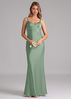 Azazie Suttona Vestidos de damas de honor Vestido de Matcha de Satén Elástico de Corte en A con Plisado image6