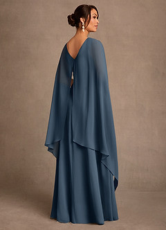 Azazie Liddie Abiti per la Madre della Sposa Abito A-Line in Chiffon Plissettato Blu Nettuno image3