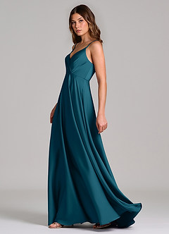 Azazie Amani Bridesmaid Dresses Ink Blue A-Line Pleated Stretch Satin Dress image3