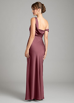 Azazie Madelyn Robes de demoiselle d'honneur Robe Sirène Convertible en Satin extensible Asymétrique Rose Du Désert image2