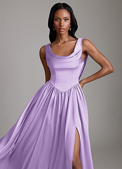 Azazie Novi Bridesmaid Dresses Lilac A-Line with Pockets Stretch Satin Dress image3