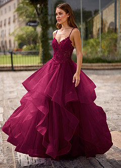 Spitze Burgundy Sheer Lace Prom Dress image3