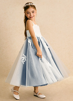 Azazie Coraline Jurken voor bloemenmeisjes A-Lijn Jurk van Kant Ivoor Schemering image5