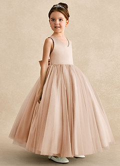 Azazie Peanut Flower Girl Dresses English Rose A-Line Strap Tulle Dress image2