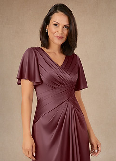 Azazie Emmeline vestidos de madre de la novia Vestido de Sangrado de Satén Elástico de Corte en A con Plisado image5