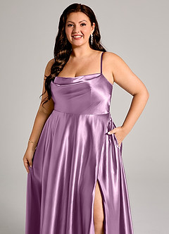 Azazie Elle Brautjungfernkleider A-Linie mit Taschen Metallischer Satin Kleid Blauregen image12