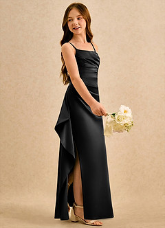 Azazie Cannoli Girls Formal Blomsterpigekjoler A-Line Plisseret Mat satin Gulv-længde Kjole image4