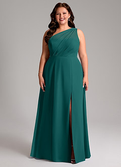 Azazie Phaedra Bridesmaid Dresses Peacock A-Line One Shoulder Chiffon Dress image9