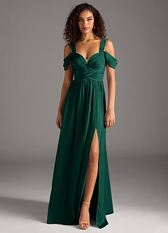 Azazie Lianne Robes de demoiselle d'honneur Robe Trapèze en Satin extensible Épaule décolletée émeraude image8