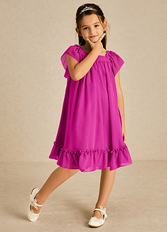 Azazie Tot Vendita Finale Abito A-Line in Chiffon Con Maniche Fucsia image3
