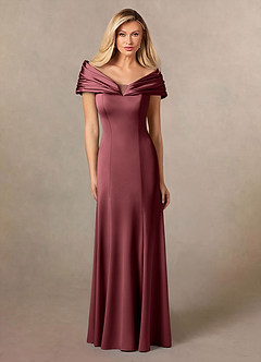 Azazie Auberdeen Kleider für die Brautmutter Meerjungfrau-Linie Plissee Stretch-Satin Kleid Merlot image1
