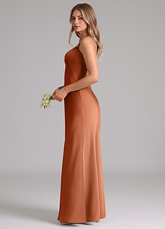 Azazie Suttona Bridesmaid Dresses Copper A-Line Pleated Stretch Satin Dress image5