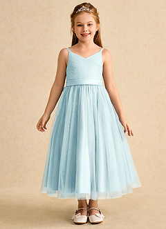 Azazie Patootie vestidos de niña de las flores Vestido de Vidrio Marino de Tul de Corte En A con Tirante Espagueti image1