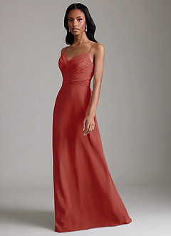 Azazie Kali Bridesmaid Dresses Terracotta A-Line Pleated Chiffon Dress image6