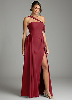 Azazie Kassandra Robes de demoiselle d'honneur Robe Trapèze en Mousseline de soie Épaule décolletée Grenade image5