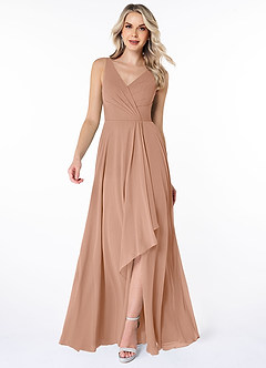 Azazie Calvi Bridesmaid Dresses Champagne Rose A-Line Ruched Chiffon Dress image1