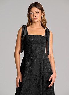 Azazie Debra Bridesmaid Dresses Black A-Line with Pockets Floral Burnout Dress image2