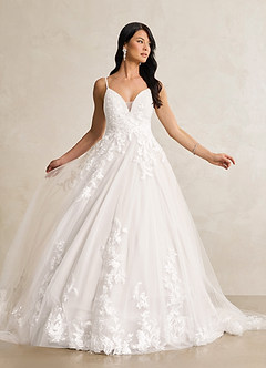 Azazie Rhodes Robes de mariée Robe Trapèze en Tulle Col V paillettes Blanc De Diamant image3