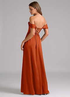 Azazie Hattie Robes de demoiselle d'honneur Robe Trapèze en Satin extensible Corset Orange Brûlée image2