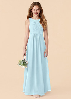 Azazie Skyla Junior Cloud Blue A-Line Pleated Chiffon Dress image4