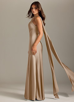 Azazie Kinsley Bridesmaid Dresses Taupe Mermaid Side Slit Stretch Satin Dress image4