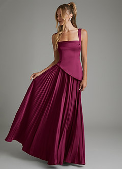 Azazie Stephanie Bridesmaid Dresses Red Plum A-Line Corset Stretch Satin Dress image4
