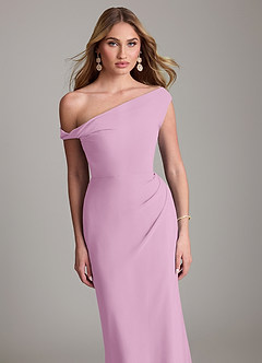 Azazie Emerson Jurken voor bruidsmeisjes Jurk van Chiffon met Kolom Off the Shoulder Snoep Roze image2