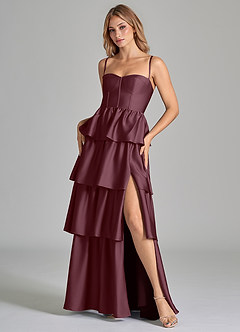 Azazie Faye Bridesmaid Dresses Sangria A-Line Ruched Stretch Satin Dress image8